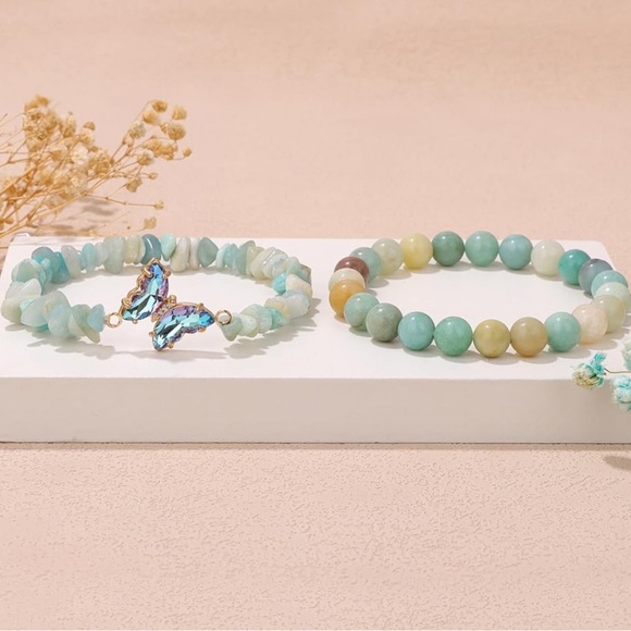 🆕New 2 Piece Healing Amazonite Butterfly Bracelets - Picture 4 of 5